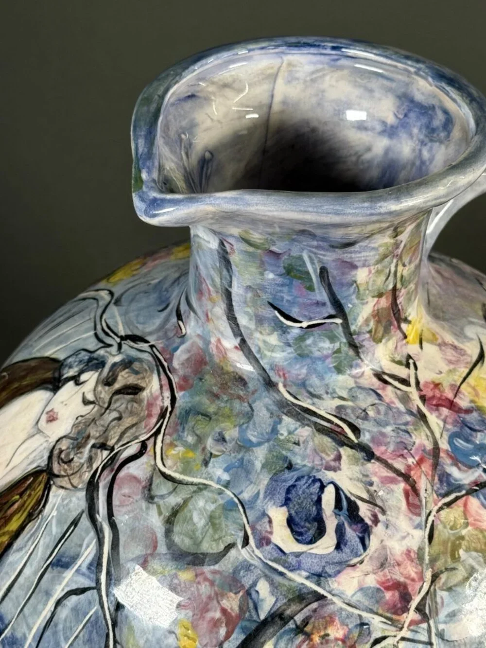 Marley Lipman Signed Art Pottery Large Pitcher Jug Edwardian Flapper Girls 15